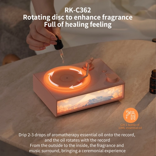 Rosemary Series Aromatherapy Vinyl Record Bluetooth Speaker, Light Painting, Night Light, Wireless Bluetooth Speaker, Rotating Diffuser, Stereo -