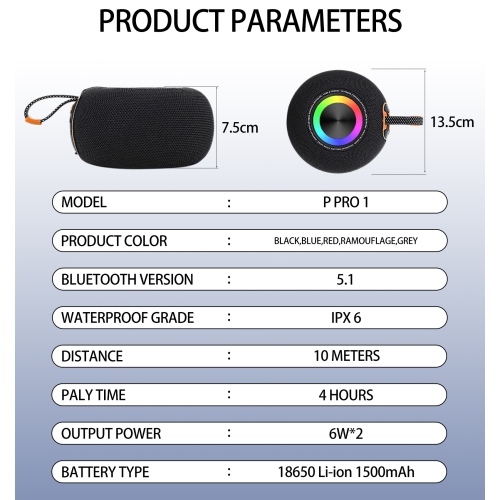 Hot Selling P PRO1 Round Bluetooth Speaker, Outdoor Portable Mini Speaker, Home DIY Portable Subwoofer, Bluetooth Connection, Built-in Lithium
