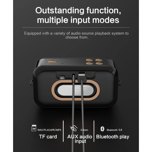 Bluetooth Speaker Card Radio Wireless Retro Portable Outdoor Portable Bluetooth Speaker Wireless Music Speaker with Call Portable Speaker - Black