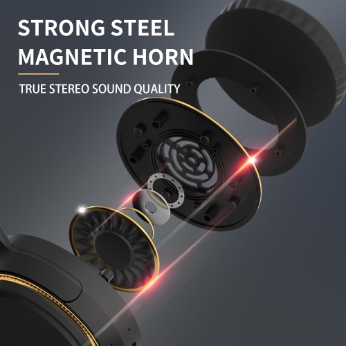 Wireless Bluetooth Headset with Ambient Light, Heavy Bass, Foldable and Retractable Headset, Suitable for Mobile Phones, PCs, and Laptops - Black