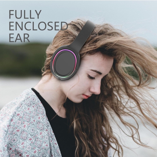 Wireless Bluetooth Headset with Ambient Light, Heavy Bass, Foldable and Retractable Headset, Suitable for Mobile Phones, PCs, and Laptops - Black