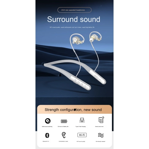 HiFi-level sound quality around-ear noise-canceling headphones with heavy bass and neck-hanging Bluetooth headphones for running and sports with long