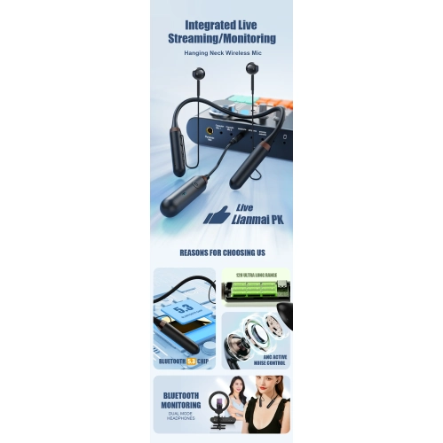 Live wireless monitoring headphones neck-hanging 3.5mm one-to-many monitoring in-ear noise-canceling headphones - one-to-one 2.4G dual-mode