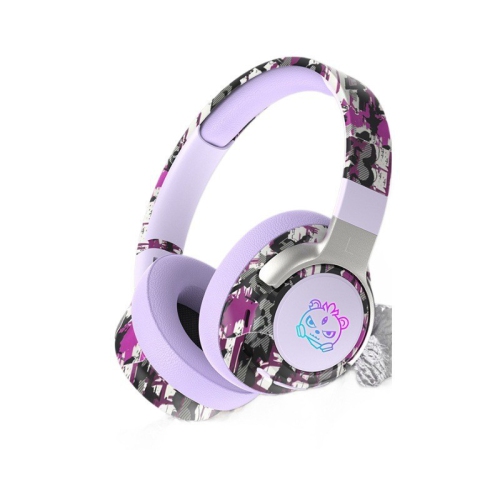 Bluetooth Headphones Headset Painted Graffiti LED Luminous 3D Stereo Seamless Earmuffs Foldable RGB Headphones - Purple