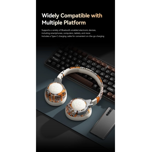 Bluetooth Headphones Headset Painted Graffiti LED Luminous 3D Stereo Seamless Earmuffs Foldable RGB Headphones - Purple