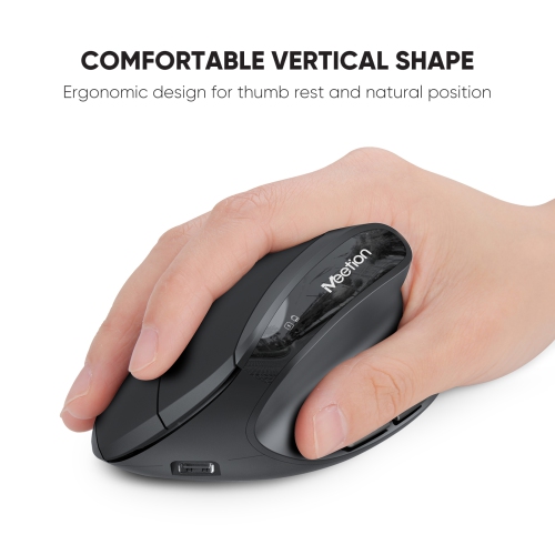 MEETION Ergonomic Wireless Keyboard & Mouse Set, Split Design with Cushioned Palm Rest, 4 Adjustable DPI Vertical Mouse, Rechargeable Full Size, Black