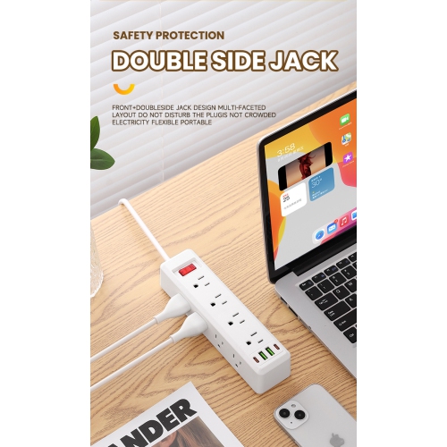 US standard power socket strip with overload protection, 110V-980U [white] US standard 2 meters - 9 sockets