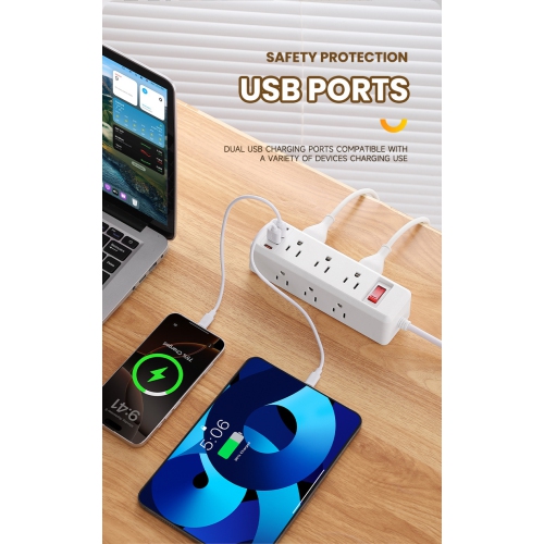 US standard power socket strip with overload protection, 110V-980U [white] US standard 2 meters - 9 sockets