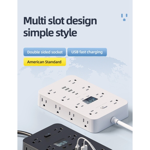 US-style power outlet with overload protection, suitable for use in the US and Canada, 110V - NN-25 triangular plug, 3 meters [white], 16 outlets