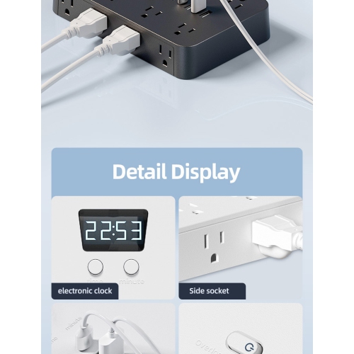 US-style power outlet with overload protection, suitable for use in the US and Canada, 110V - NN-25 triangular plug, 3 meters [white], 16 outlets
