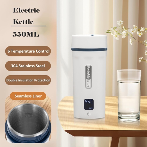 Portable Electric Thermos Cup for Business and Outdoor Travel - 304 Stainless Steel Boiler with Anti-Dry Boil 550ml - US Regulations - White