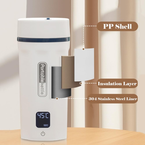 Portable Electric Thermos Cup for Business and Outdoor Travel - 304 Stainless Steel Boiler with Anti-Dry Boil 550ml - US Regulations - White