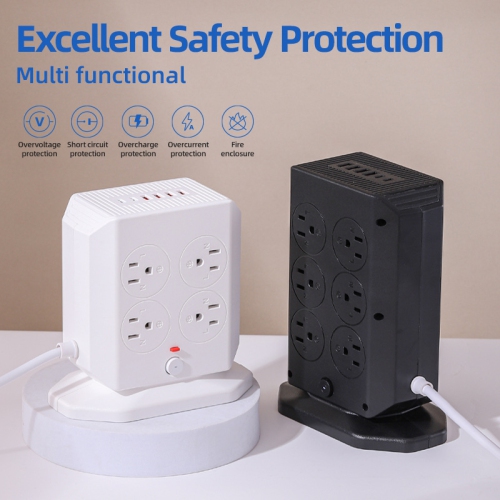 American Standard Vertical Socket, Multi-Output High-Power USB Fast Charging Household Socket - A102 [Black] 2m - 4 Outlets