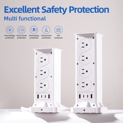 US Standard Vertical Socket, Multi-Output High-Power USB Fast Charging Household Socket - A105U [White], 2m with Overload - 8 Outlets