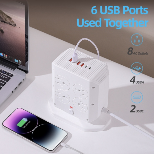 American Standard Vertical Socket, Multi-Position High-Power USB Fast Charging Household Socket - A102 [White] 2m - 4-Outlet