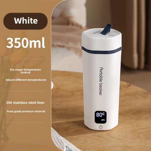 Portable Electric Water Bottle, Digital Portable Travel Water Bottle, Fast Heating Water Bottle - White - Intelligent Six-Level Temperature Control -