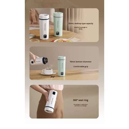 Portable Electric Water Bottle, Digital Portable Travel Water Bottle, Fast Heating Water Bottle - White - Intelligent Six-Level Temperature Control -