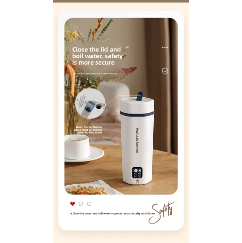 Portable Electric Water Bottle, Digital Portable Travel Water Bottle, Fast Heating Water Bottle - White - Intelligent Six-Level Temperature Control -