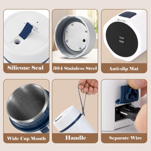 Portable Electric Thermos Cup for Business and Outdoor Travel - 304 Stainless Steel Boiler with Anti-Dry Boil 550ml - US Regulations - Black