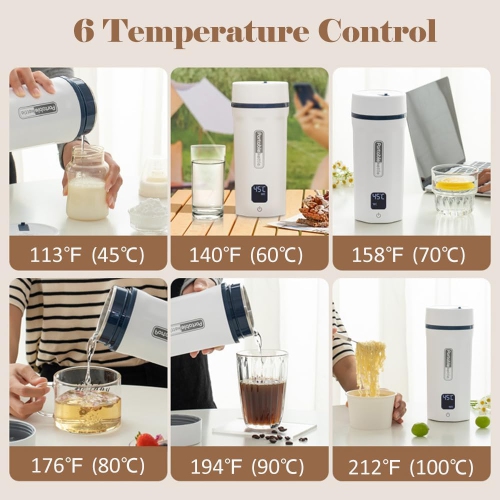 Portable Electric Thermos Cup for Business and Outdoor Travel - 304 Stainless Steel Boiler with Anti-Dry Boil 550ml - US Regulations - Black