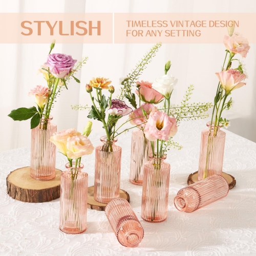 NIERBO 12 Pieces Mini Bud Vases Wedding Centerpieces for Tables, Pink Bud Vases for Flowers, Small Flower Vases for Birthday Party, Anniversary,