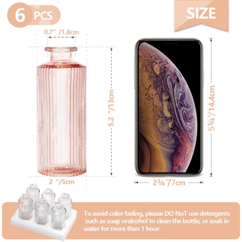 NIERBO 6 Pieces Mini Bud Vases Wedding Centerpieces for Tables, Pink Bud Vases for Flowers, Small Flower Vases for Birthday Party, Anniversary,