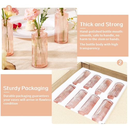 NIERBO 6 Pieces Mini Bud Vases Wedding Centerpieces for Tables, Pink Bud Vases for Flowers, Small Flower Vases for Birthday Party, Anniversary,