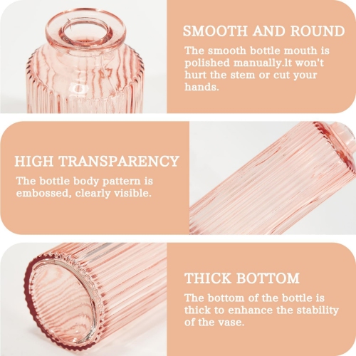 NIERBO 6 Pieces Mini Bud Vases Wedding Centerpieces for Tables, Pink Bud Vases for Flowers, Small Flower Vases for Birthday Party, Anniversary,