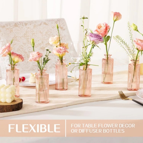 NIERBO 6 Pieces Mini Bud Vases Wedding Centerpieces for Tables, Pink Bud Vases for Flowers, Small Flower Vases for Birthday Party, Anniversary,