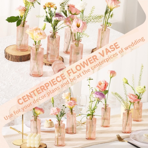 NIERBO 6 Pieces Mini Bud Vases Wedding Centerpieces for Tables, Pink Bud Vases for Flowers, Small Flower Vases for Birthday Party, Anniversary,