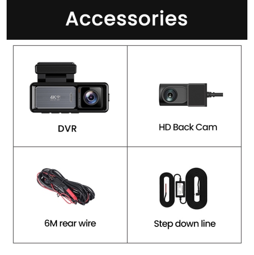 4K+1080p dual-camera dashcam, WiFi mobile connectivity, 3.2-inch screen, loop recording, G-sensor, front and rear video recording, HD wide-angle