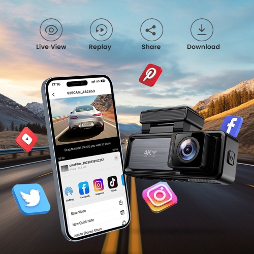 Dual-Camera Dash Cam - 4K Starlight Night Vision, Front and Rear Dual Recording, Wi-Fi Mobile Connectivity, Dual-Lens Car DVR, Gravity Sensor