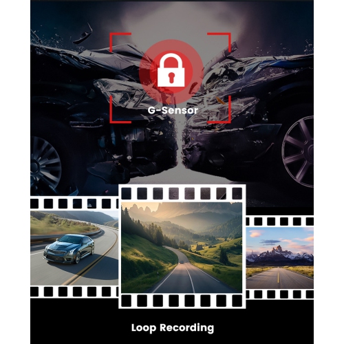 4K+2K front and rear dual-camera dashcam with 3-inch screen, WiFi mobile connectivity, GPS tracking, collision sensing, reverse image, DVR parking