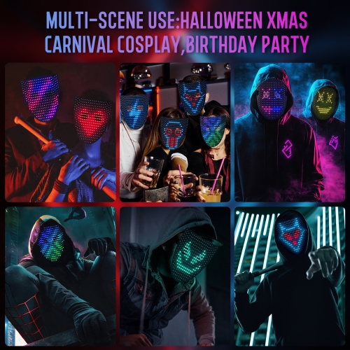 LED light-up mask with gesture sensing, cool face-changing mask, perfect gift props for Halloween, Christmas, birthdays, role-playing parties