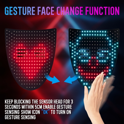 LED light-up mask with gesture sensing, cool face-changing mask, perfect gift props for Halloween, Christmas, birthdays, role-playing parties