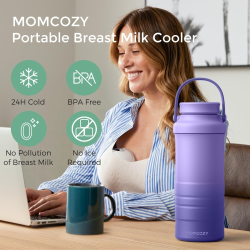 Momcozy 650ml Portable Breast Milk Cooler for Outdoor, 360°Total Cooling for 24Hours, Larger Capacity Travel Breastmilk Chiller with 2pcs Baby