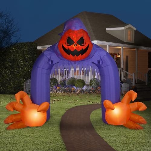 GEMMY INDUSTRIES Airblown® Inflatable Halloween Jack-O'-Lantern Reaper Archway with Swirling Lights