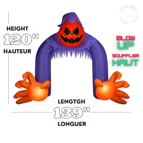 GEMMY INDUSTRIES Airblown® Inflatable Halloween Jack-O'-Lantern Reaper Archway with Swirling Lights