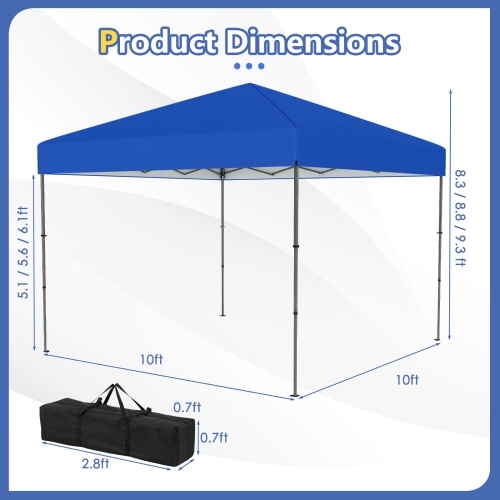 Gymax 10 X 10 FT Pop up Canopy Tent w/ Portable Carrying Bag 8 Stakes 4 Wind Ropes