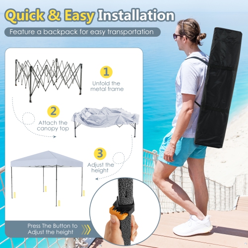 Gymax 10 X 10 FT Pop up Canopy Tent w/ Portable Carrying Bag 8 Stakes 4 Wind Ropes