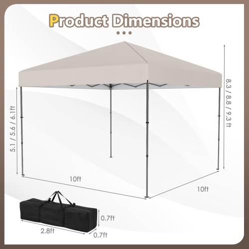 Gymax 10 X 10 FT Pop up Canopy Tent w/ Portable Carrying Bag 8 Stakes 4 Wind Ropes
