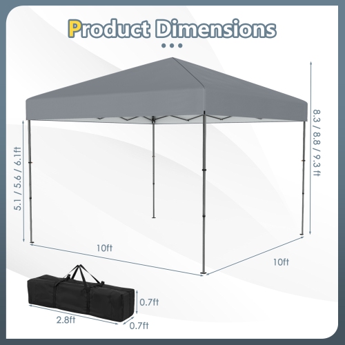Gymax 10 X 10 FT Pop up Canopy Tent w/ Portable Carrying Bag 8 Stakes 4 Wind Ropes