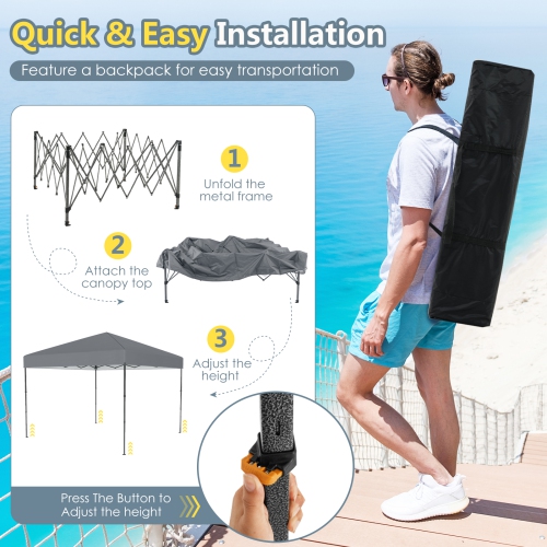Gymax 10 X 10 FT Pop up Canopy Tent w/ Portable Carrying Bag 8 Stakes 4 Wind Ropes