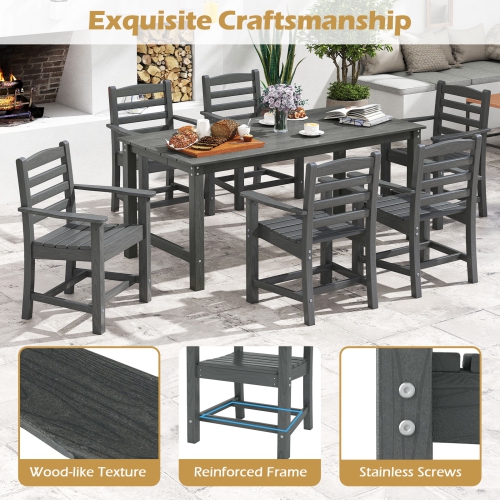 Gymax 7 PCS Outdoor Dining Table Set for 6 People Rectangle Table & 6 Armchairs