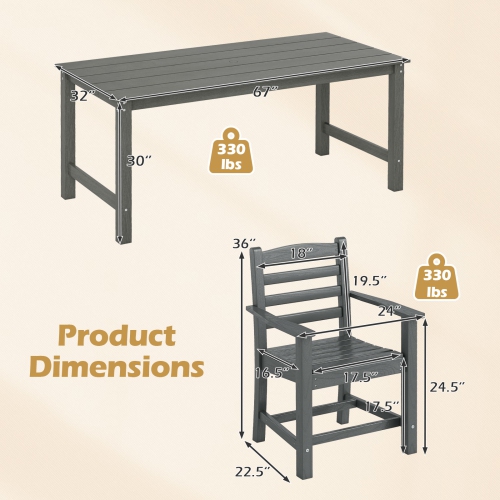 Gymax 7 PCS Outdoor Dining Table Set for 6 People Rectangle Table & 6 Armchairs