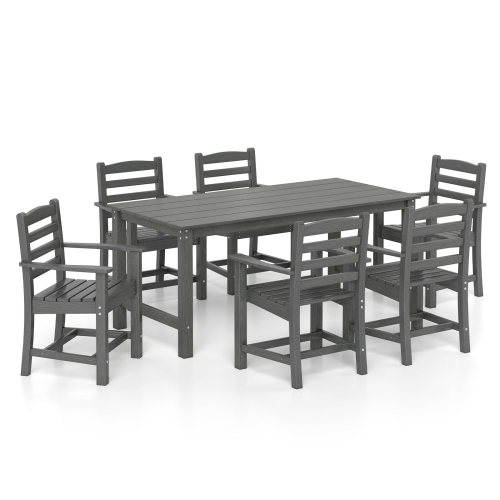 Gymax 7 PCS Outdoor Dining Table Set for 6 People Rectangle Table & 6 Armchairs