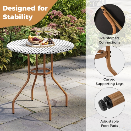 Gymax 3 Piece French Bistro Table Chair Set Outdoor Wicker Round Table & 2 Dining Chairs