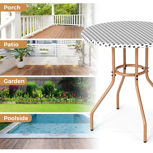 Gymax 3 Piece French Bistro Table Chair Set Outdoor Wicker Round Table & 2 Dining Chairs