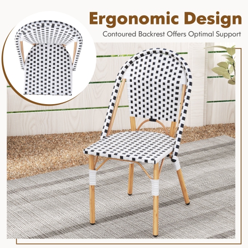 Gymax 3 Piece French Bistro Table Chair Set Outdoor Wicker Round Table & 2 Dining Chairs
