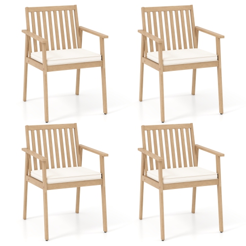Gymax 4 PCS Patio Dining Chairs w/ Removable Padded Cushion Armrests & Teak Oil Finish